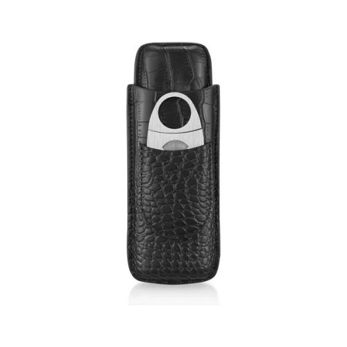 กล่องใส่ซิการ์ CIGAR CASE (2) BLACK LEATHER WITH CUTTER